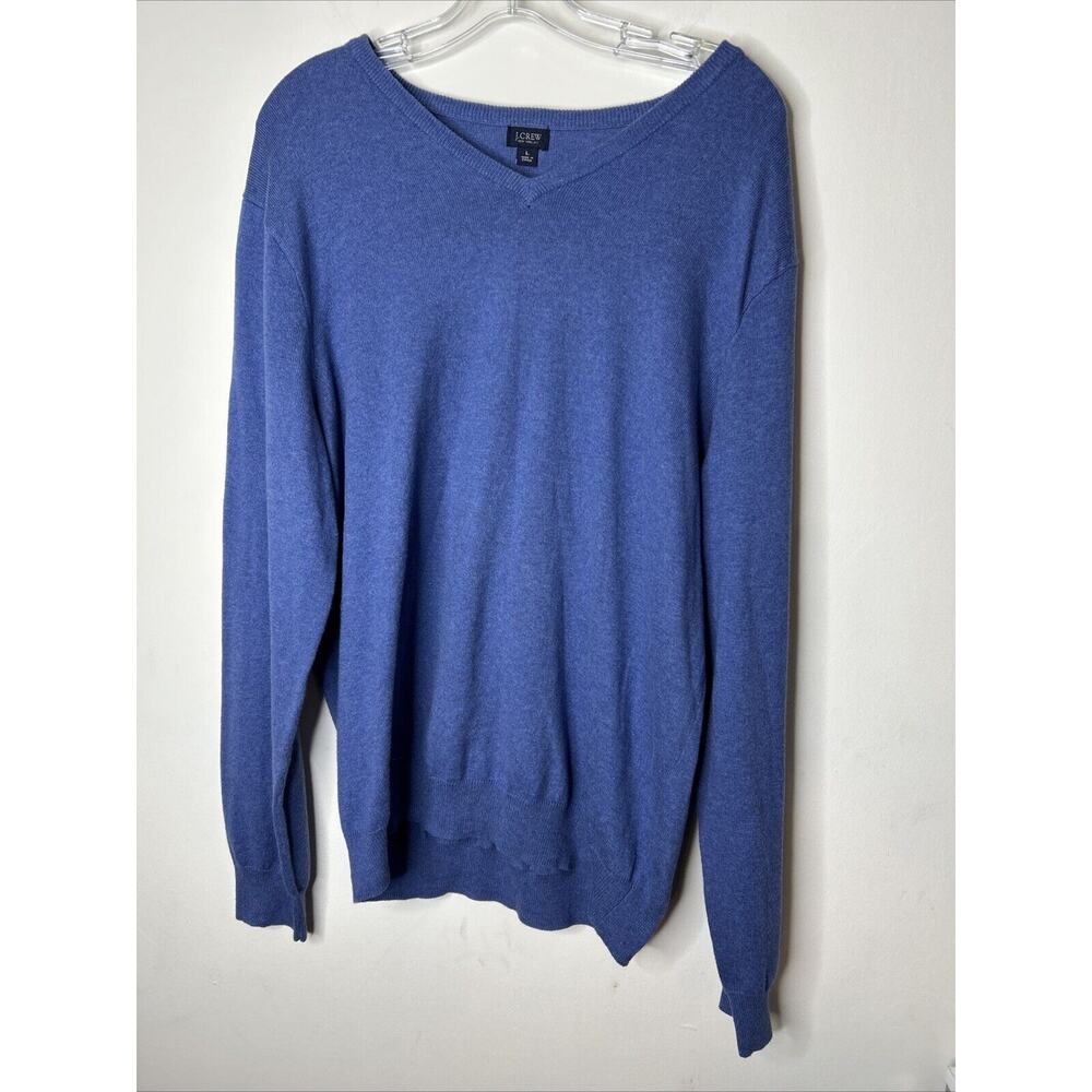 J Crew Men’s Cotton Cashmere Sweater Size Large Blue V Neck Pullover Preppy
